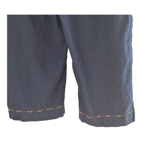 Pappagallo Linen Blend Loose Cropped Pant Embellished Drawstring Pockets S Blue - Picture 9 of 16